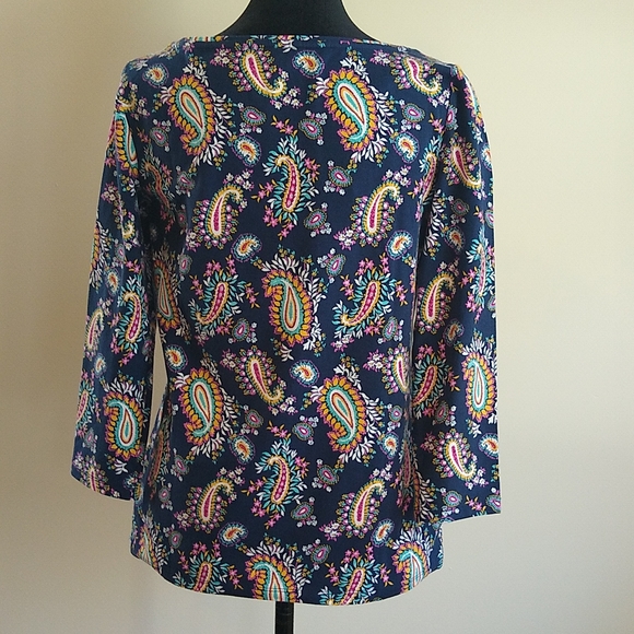 NWOT Talbots Paisley, Navy Blue 3/4 sleeve top - Picture 3 of 6